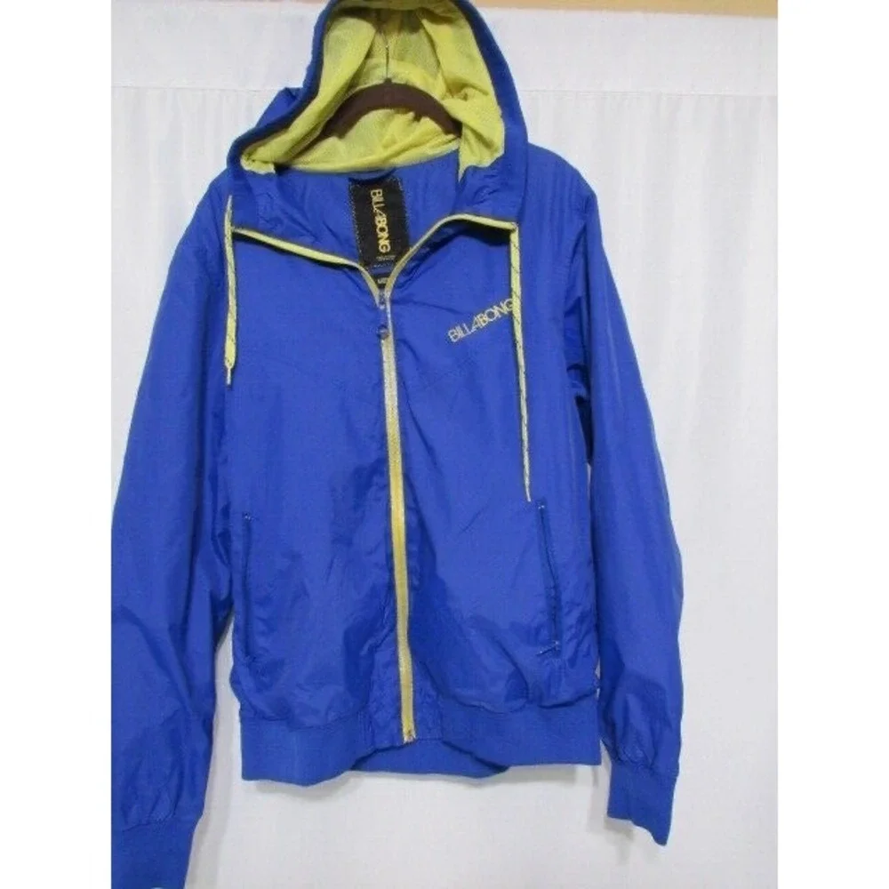 Billabong Hooded Jacket Mens Sz M Blue Yellow‎ Windbreaker Nylon